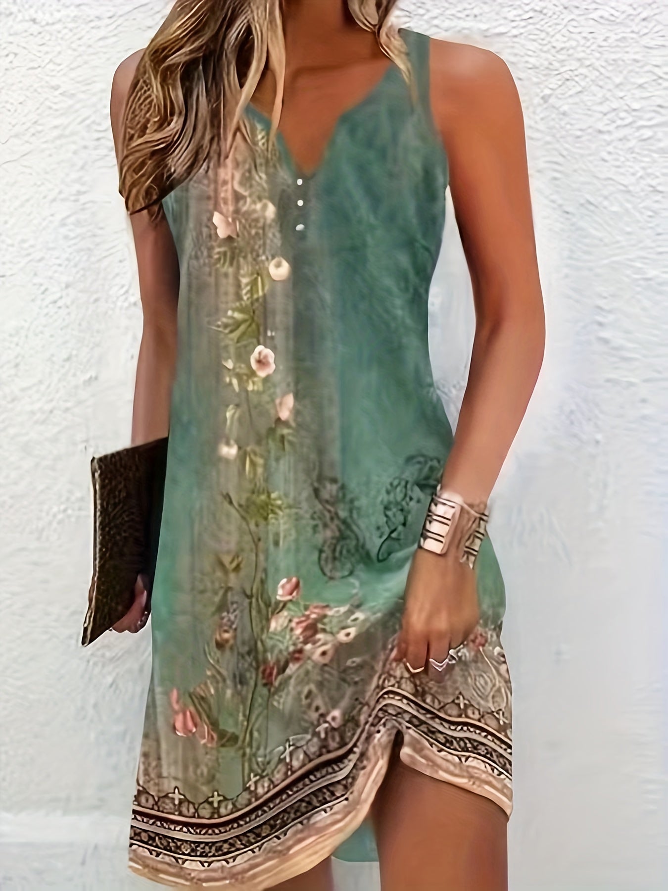 Floral Print Notched Dress
