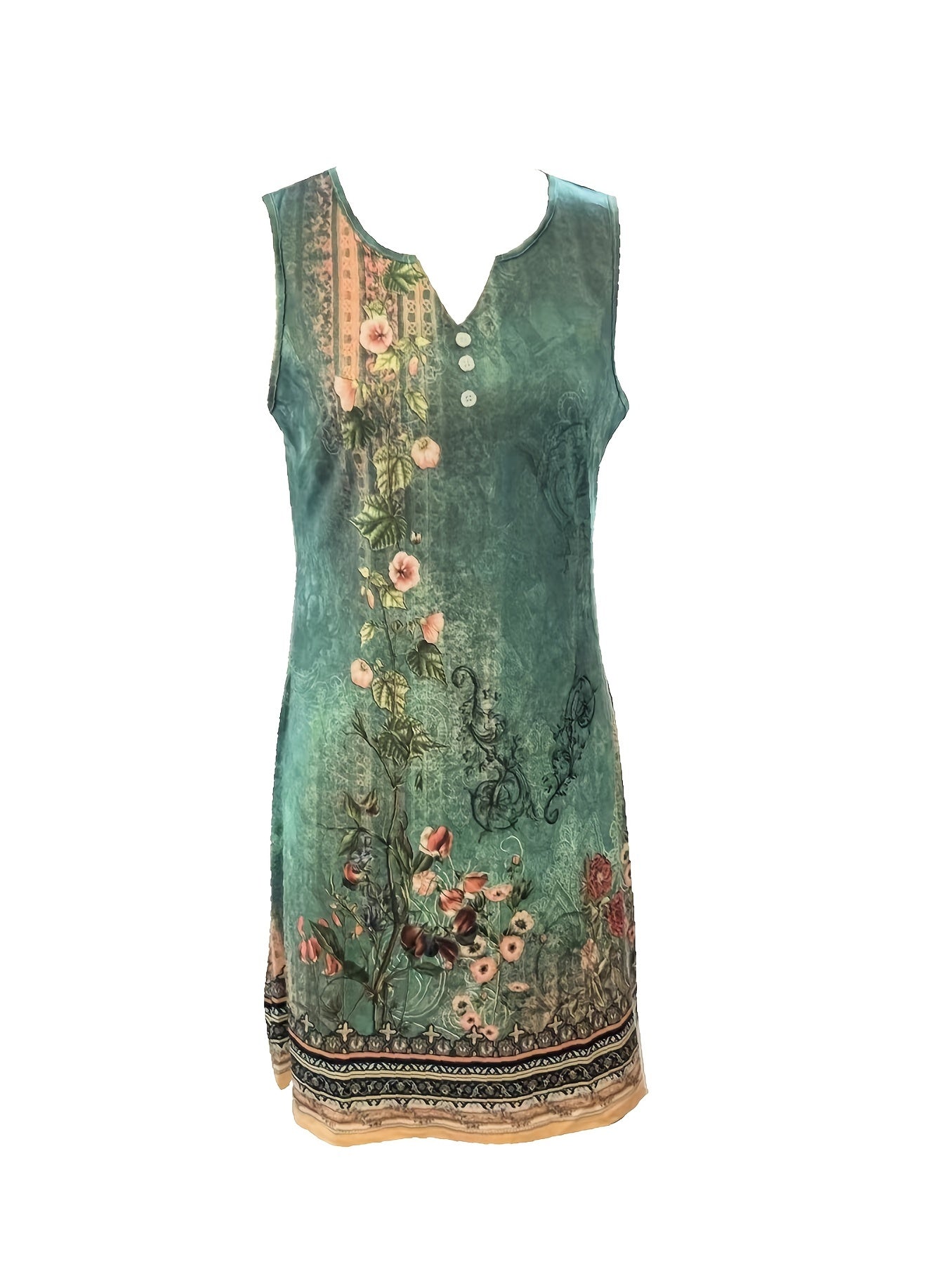 Floral Print Notched Dress