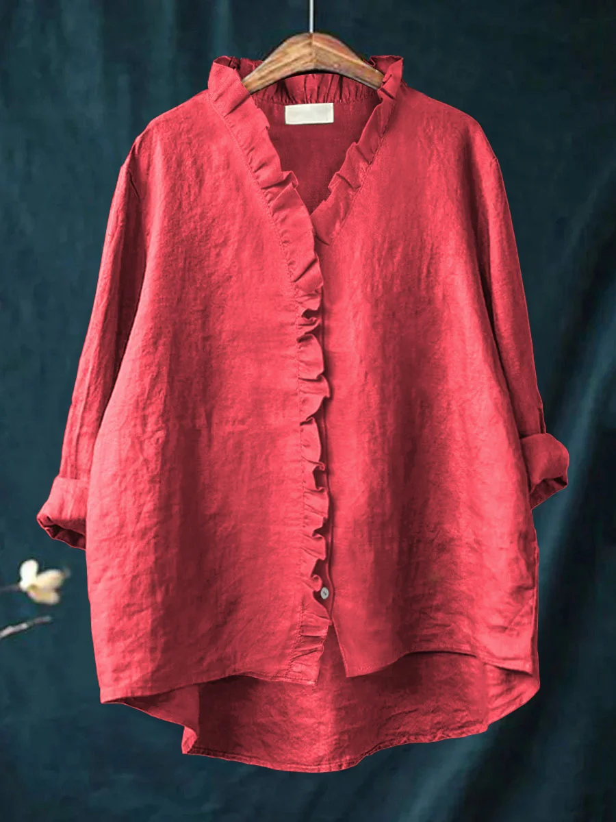 Diannarra | Ruffled Cotton-Linen Shirt