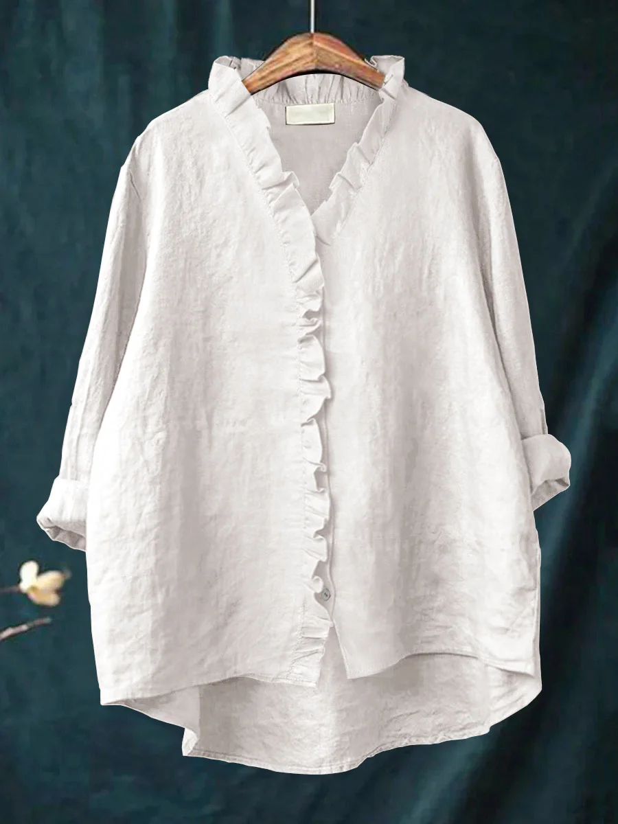 Diannarra | Ruffled Cotton-Linen Shirt