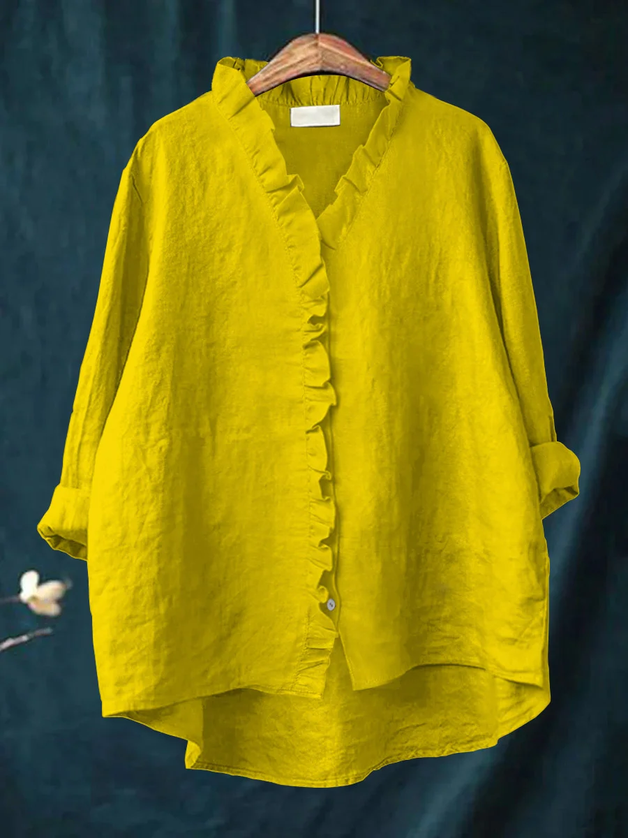 Diannarra | Ruffled Cotton-Linen Shirt