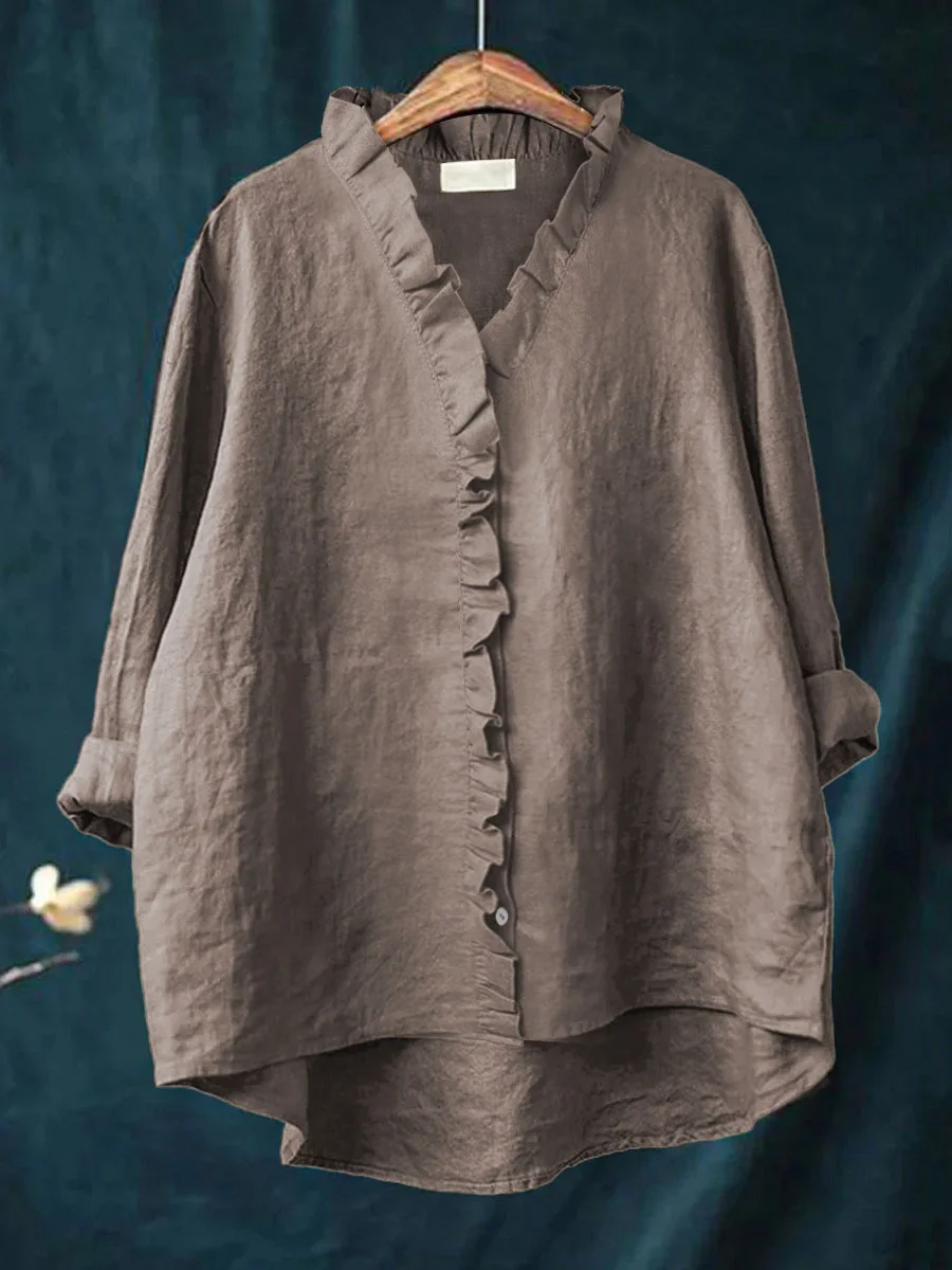 Diannarra | Ruffled Cotton-Linen Shirt