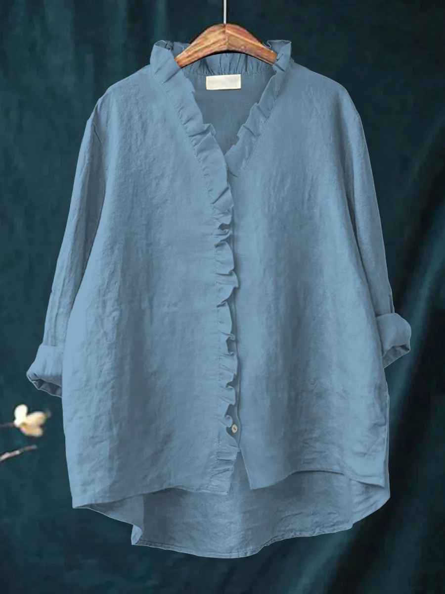 Diannarra | Ruffled Cotton-Linen Shirt
