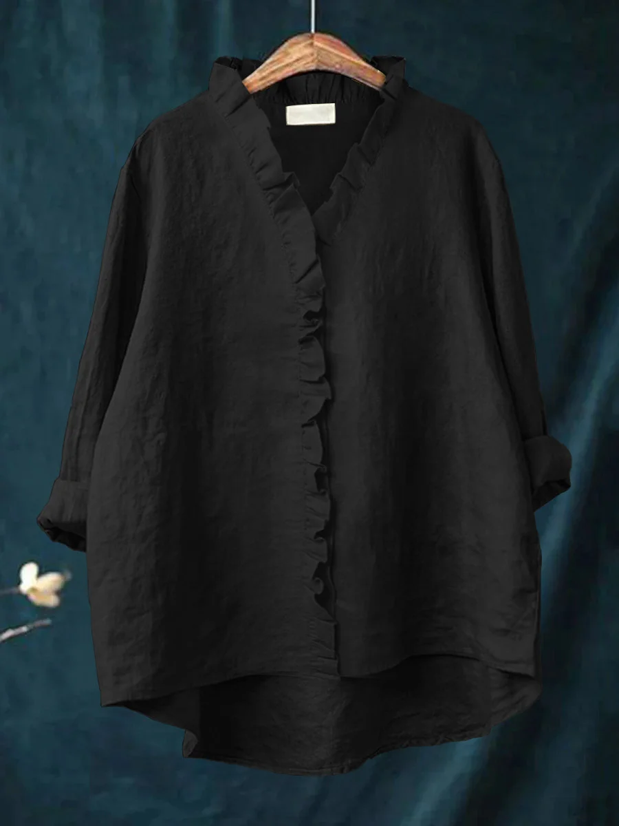 Diannarra | Ruffled Cotton-Linen Shirt