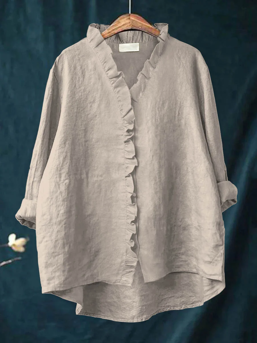 Diannarra | Ruffled Cotton-Linen Shirt